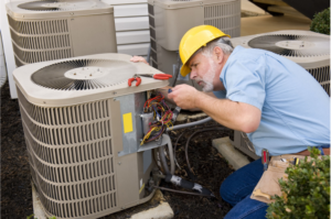 HVAC worker providing AC maintenance